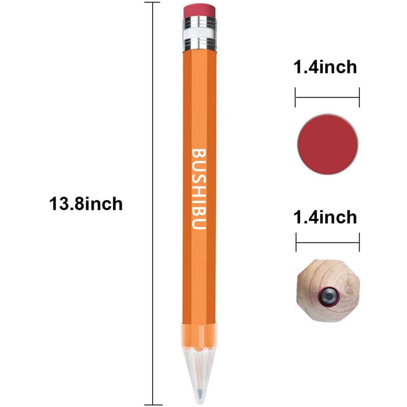 BUSHIBU Wooden Jumbo Pencils for Prop/Gifts/Decor - 14 Inch Funny Big Novelty Pencil with Cap(Orange Red) for Schools and Homes - Image 2